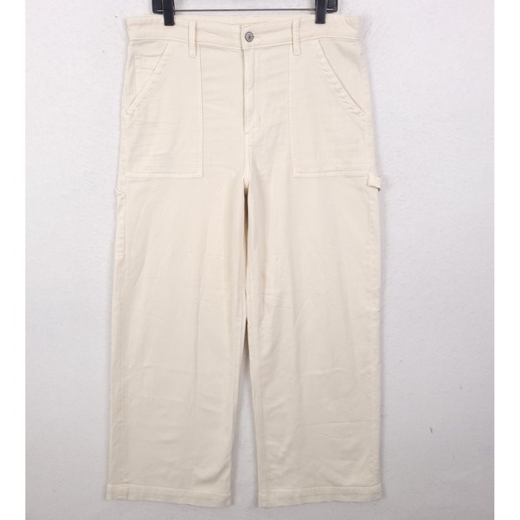 American Eagle Outfitters Pants - American Eagle Carpenter Pants Womens 14 Cream Stretch Wide Leg Utility Y2k